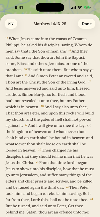 The scripture reader open at Matthew 16.